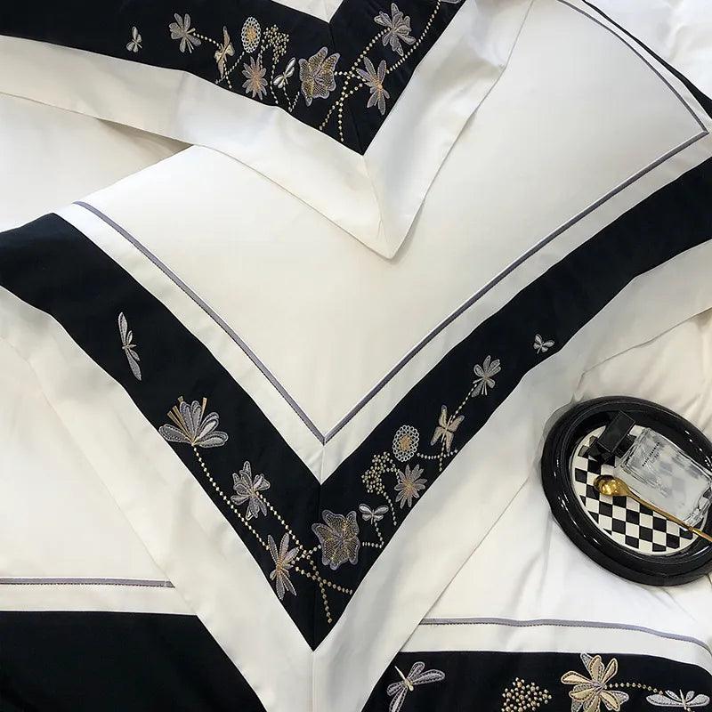 Flowers Butterfly Dragonfly Embroidery Duvet Set - The Linen House