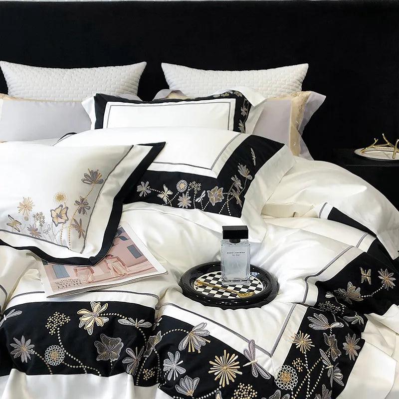 Flowers Butterfly Dragonfly Embroidery Duvet Set - The Linen House