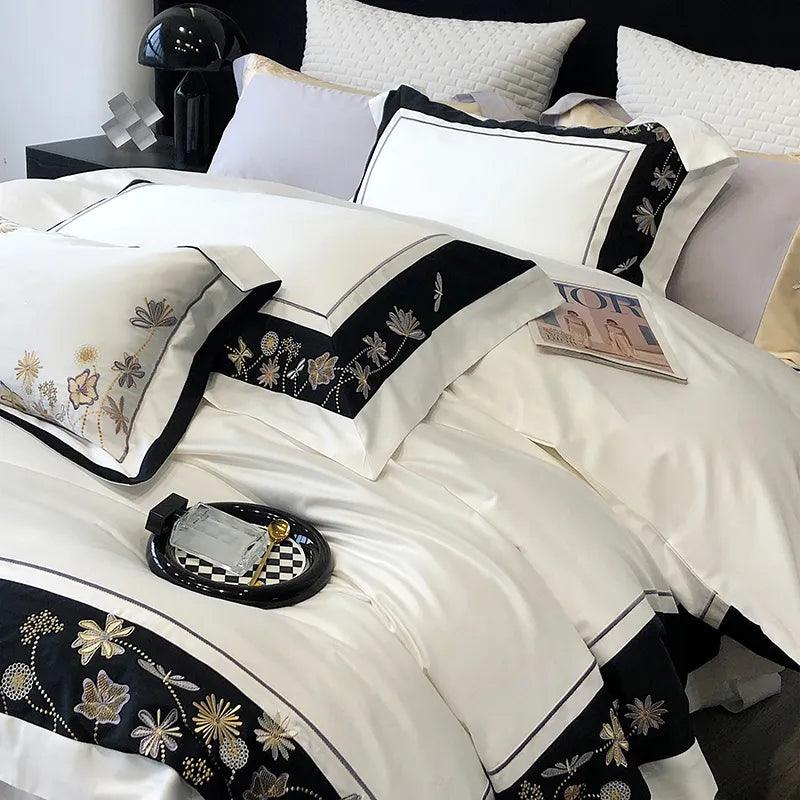 Flowers Butterfly Dragonfly Embroidery Duvet Set - The Linen House