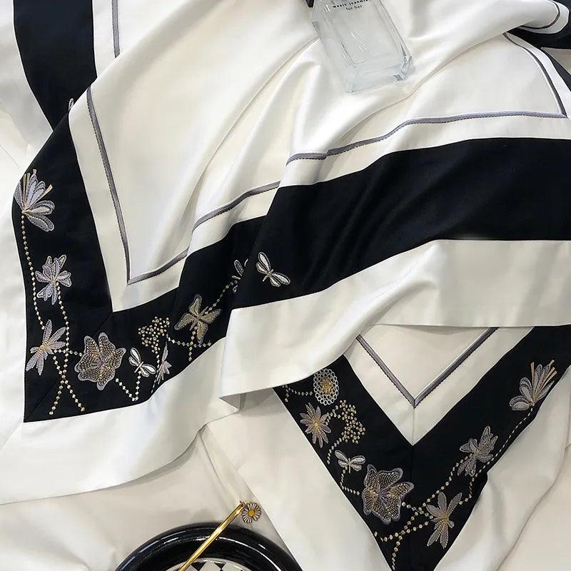 Flowers Butterfly Dragonfly Embroidery Duvet Set - The Linen House