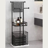 Free Standing Towel Rack with Laundry Hamper Basket Metal Towel Stand