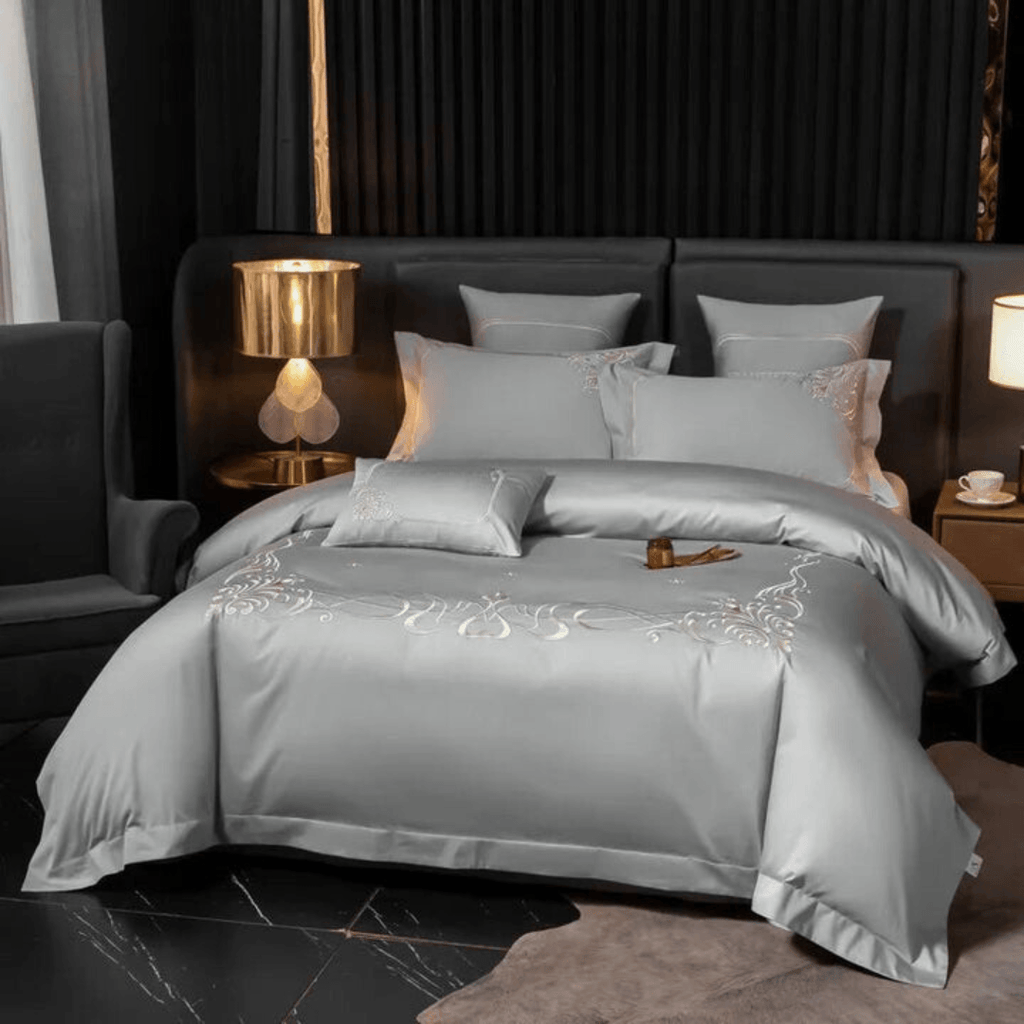 Cotton satin Embroidered duvet set - The Linen House