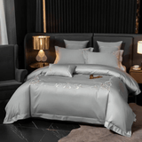 Cotton satin Embroidered duvet set - The Linen House