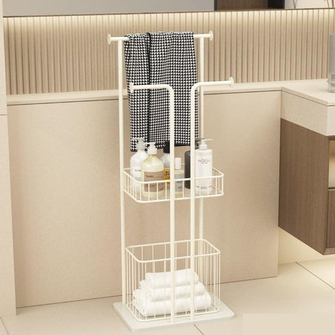 Free Standing Towel Rack with Laundry Hamper Basket Metal Towel Stand