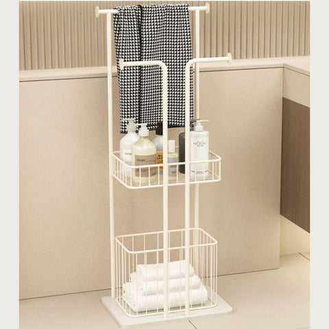 Free Standing Towel Rack with Laundry Hamper Basket Metal Towel Stand