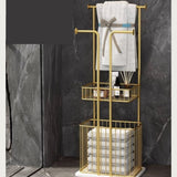 Free Standing Towel Rack with Laundry Hamper Basket Metal Towel Stand
