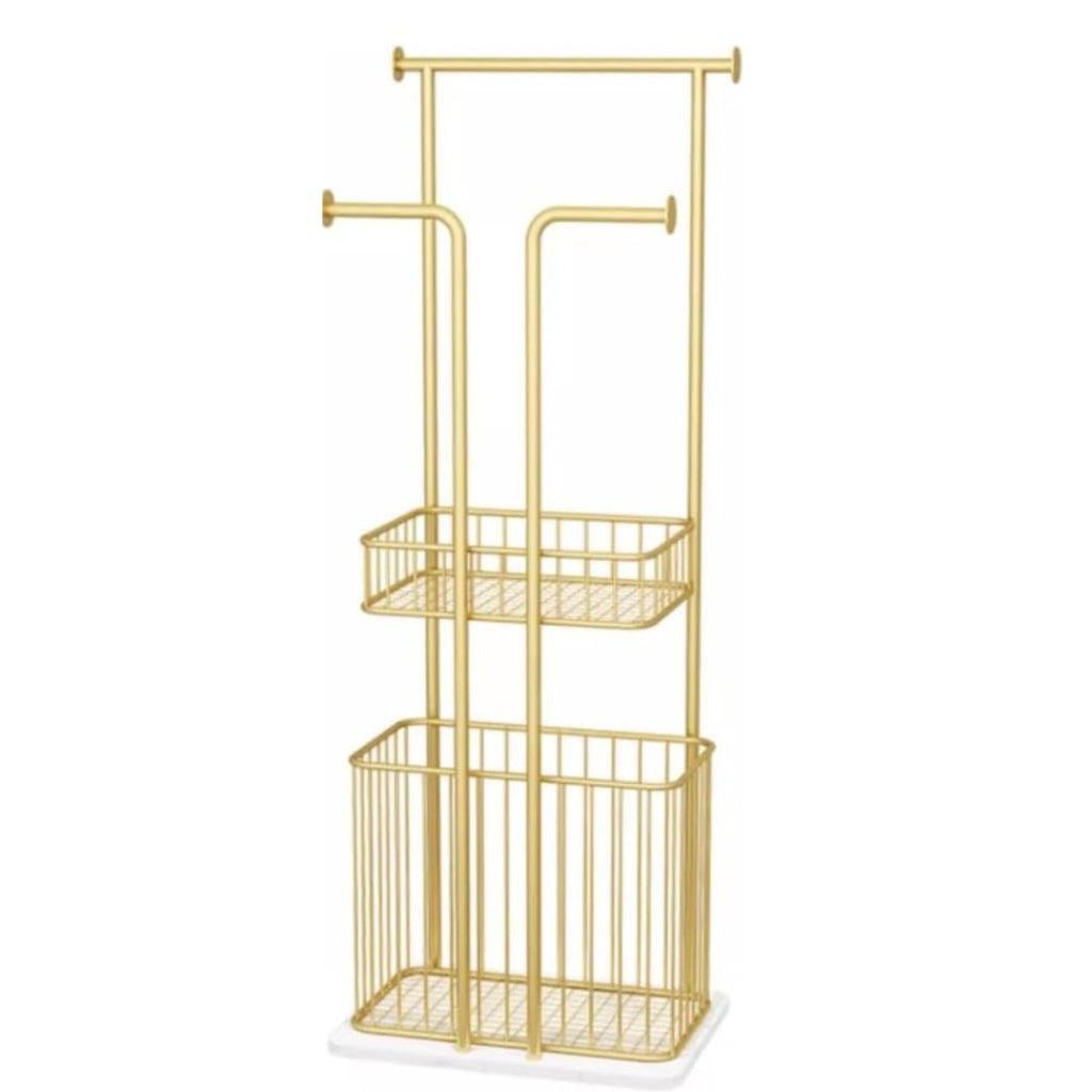 Free Standing Towel Rack with Laundry Hamper Basket Metal Towel Stand