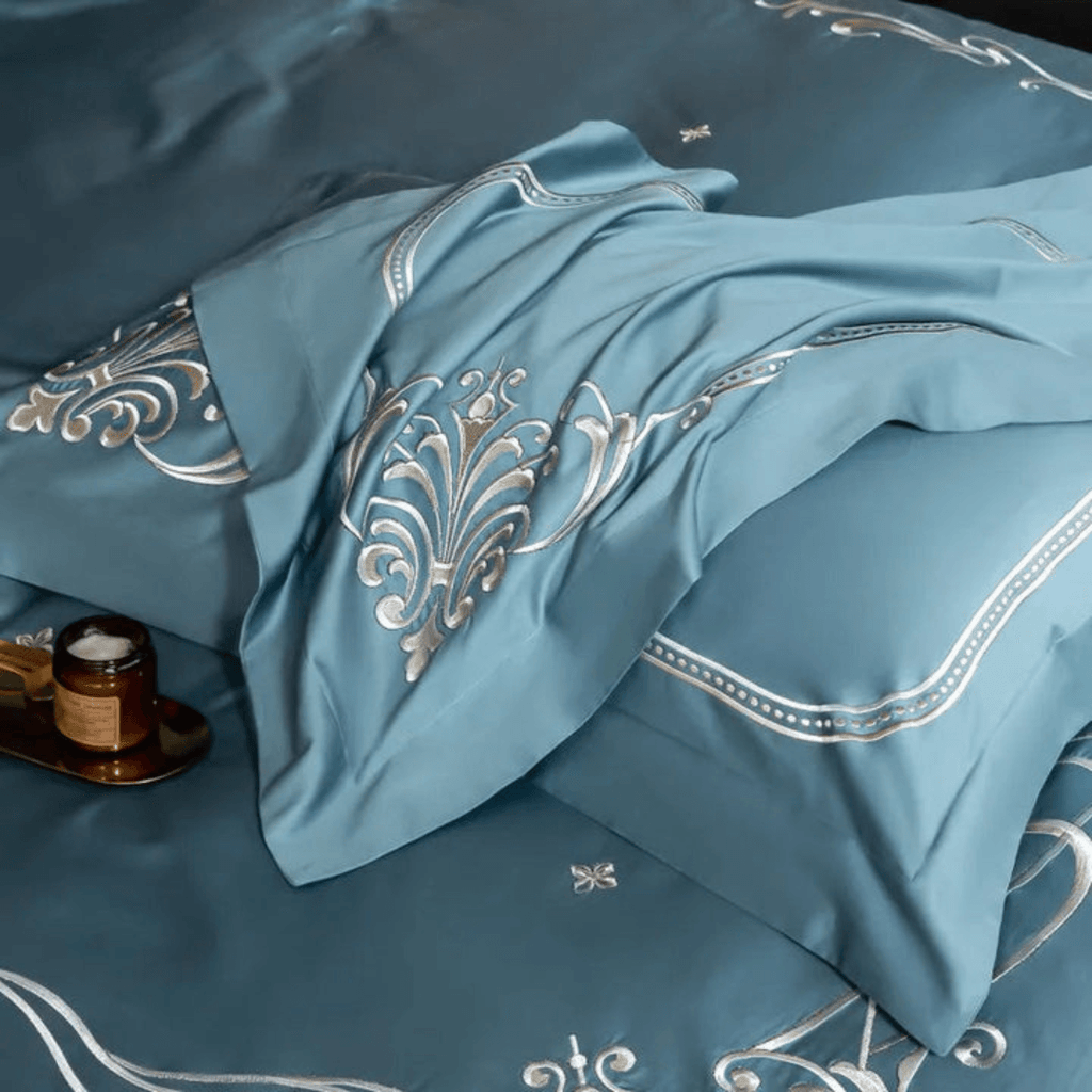 Cotton satin Embroidered duvet set - The Linen House