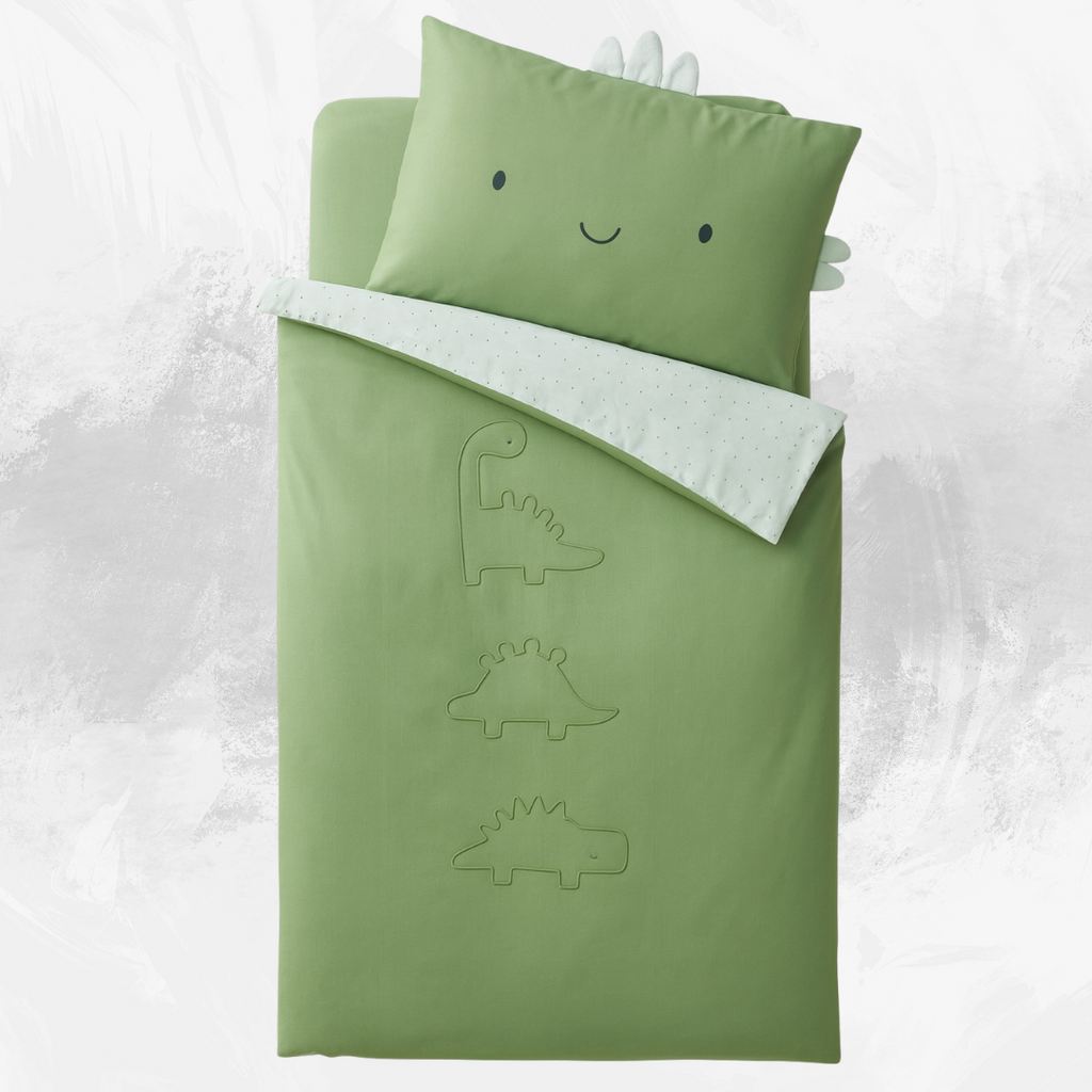 Dinosaur-Themed Kids Bedding Set with Embroidered Comforter & Pillow