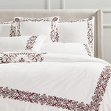 White with Maroon Royal Embroidery Duvet Set – Elegant Bedding for a Luxurious Bedroom
