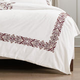 White with Maroon Royal Embroidery Duvet Set – Elegant Bedding for a Luxurious Bedroom