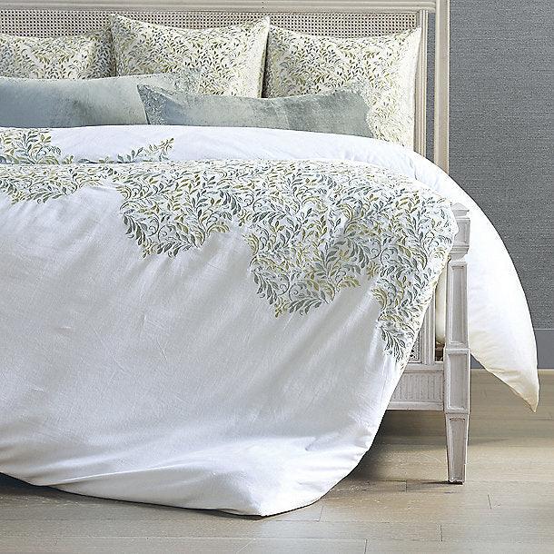 Luxury Green Cotton Satin Embroidery Duvet Set - The Linen House