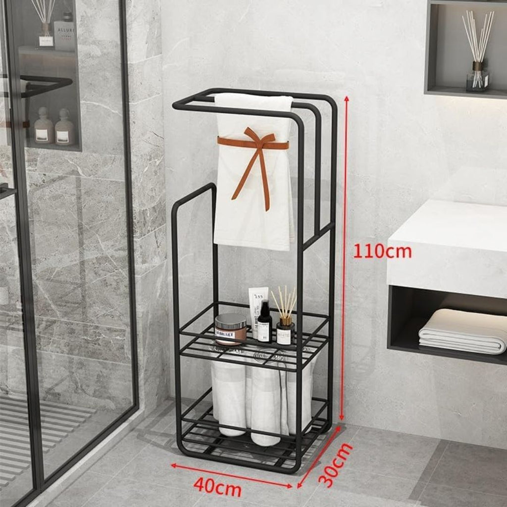 Towel Stand With Storage Shelf For Bathroom