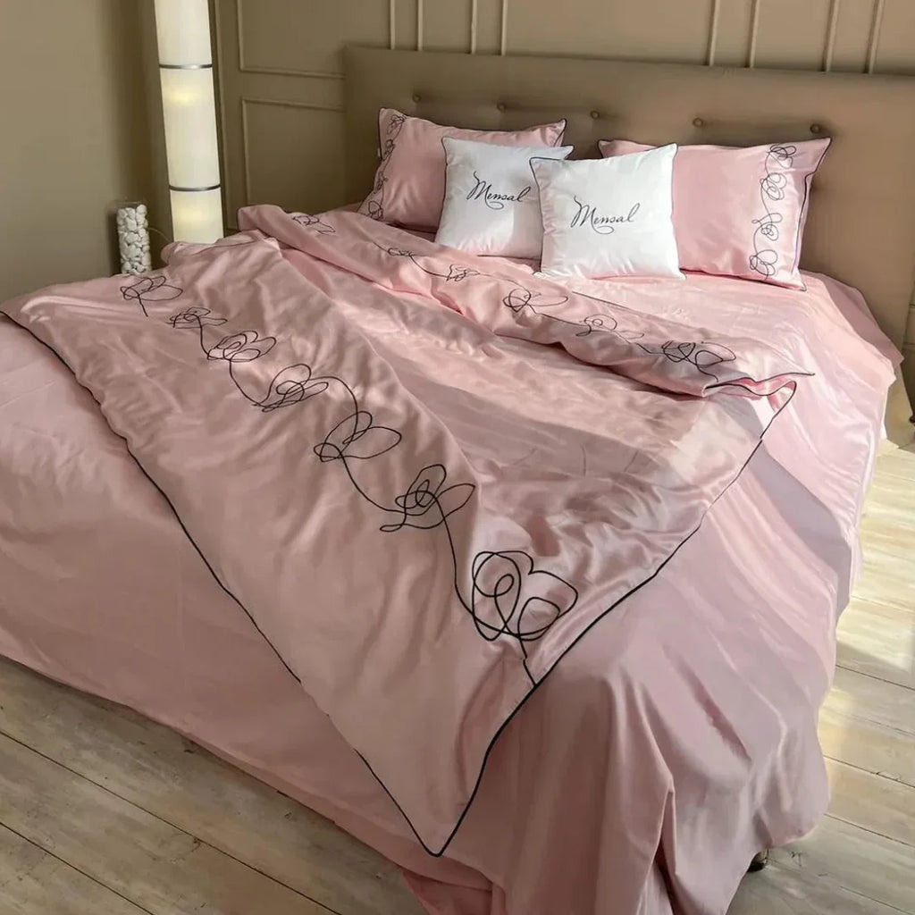 Charming Pink Heart Embroidery Duvet Set – Celebrate Love & Togetherness