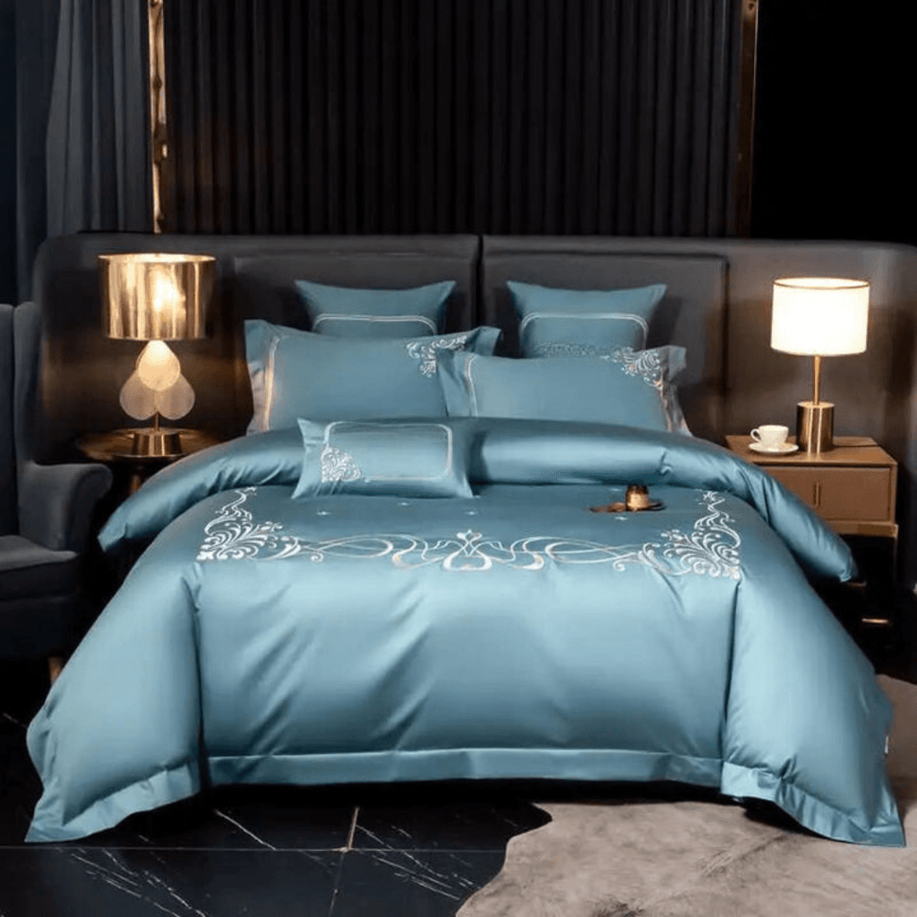 Cotton satin Embroidered duvet set - The Linen House