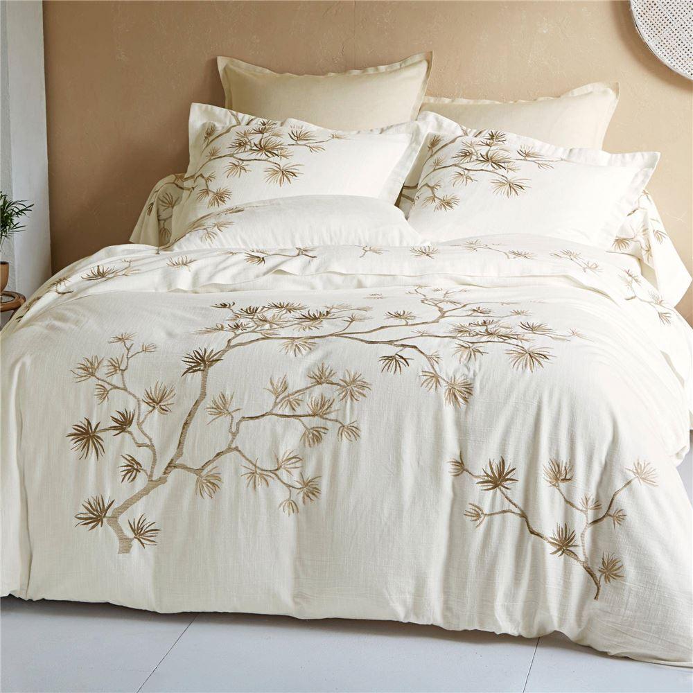 Embroidered Duvet Set With Japanese Foliage Pattern - The Linen House
