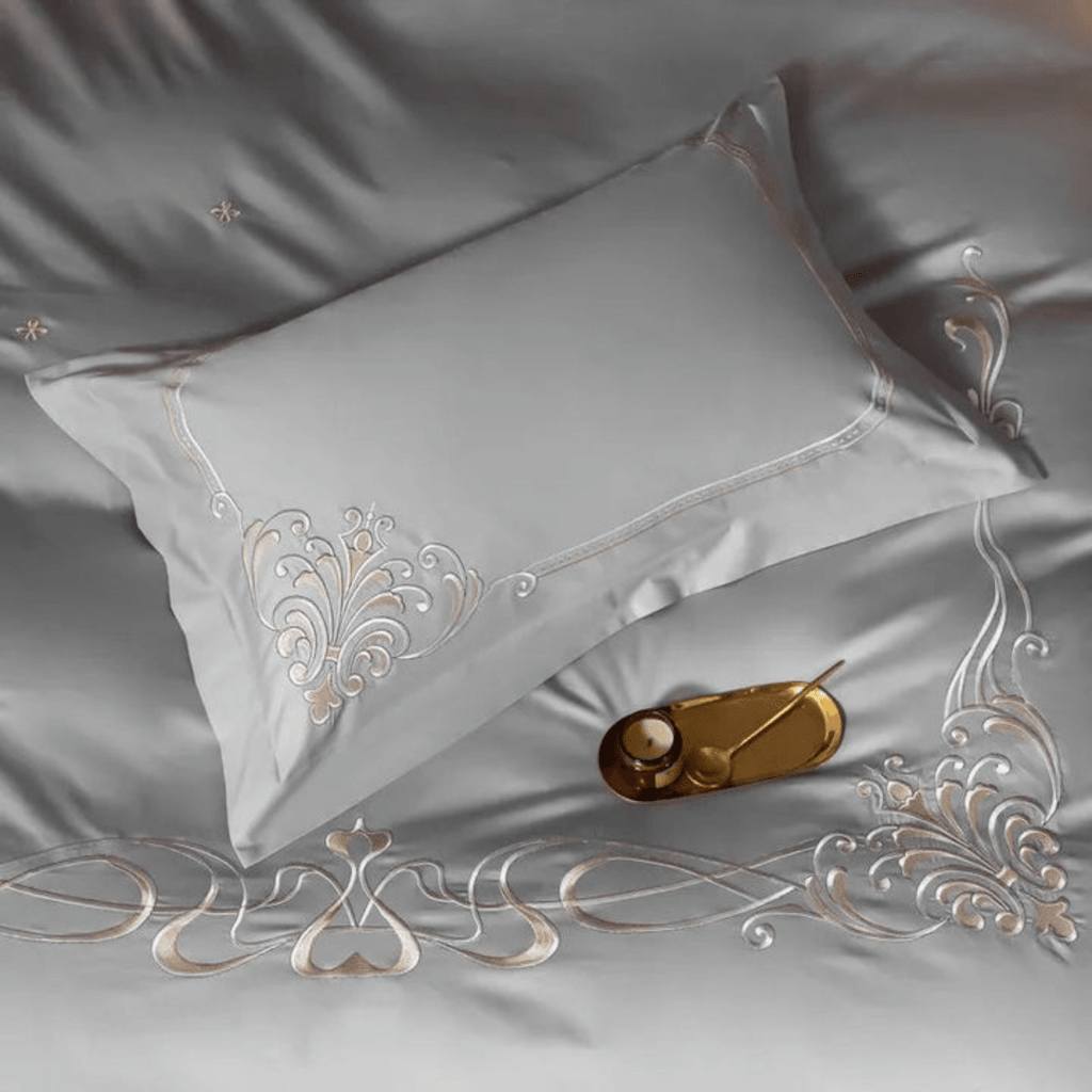 Cotton satin Embroidered duvet set - The Linen House
