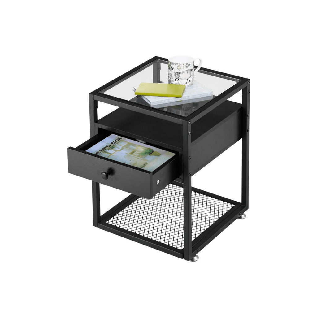 Side Table with Tempered Glass Top and Metal Shelf - The Linen House