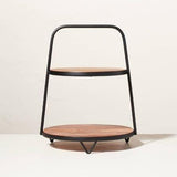 2-Tier Wood & Metal Serving Stand - The Linen House