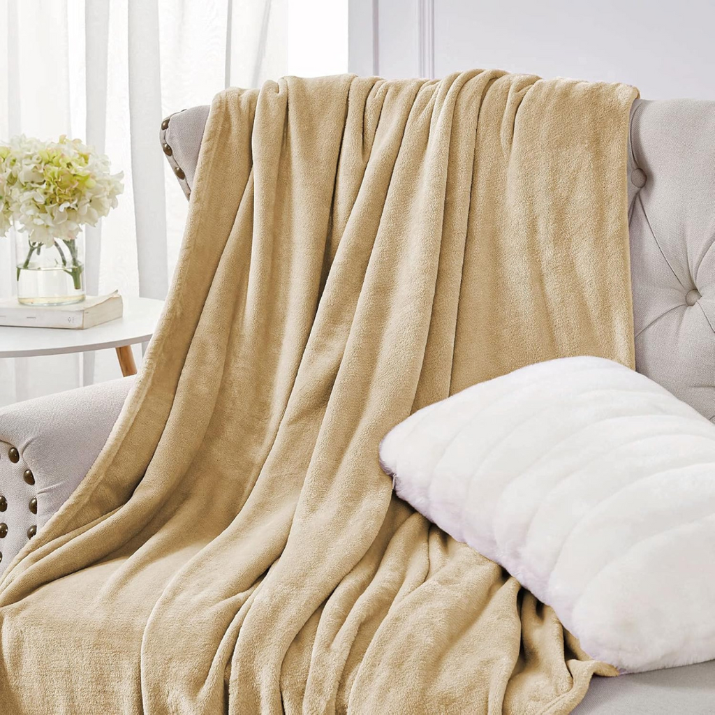 Soft Flannel Fleece Blanket in Beige