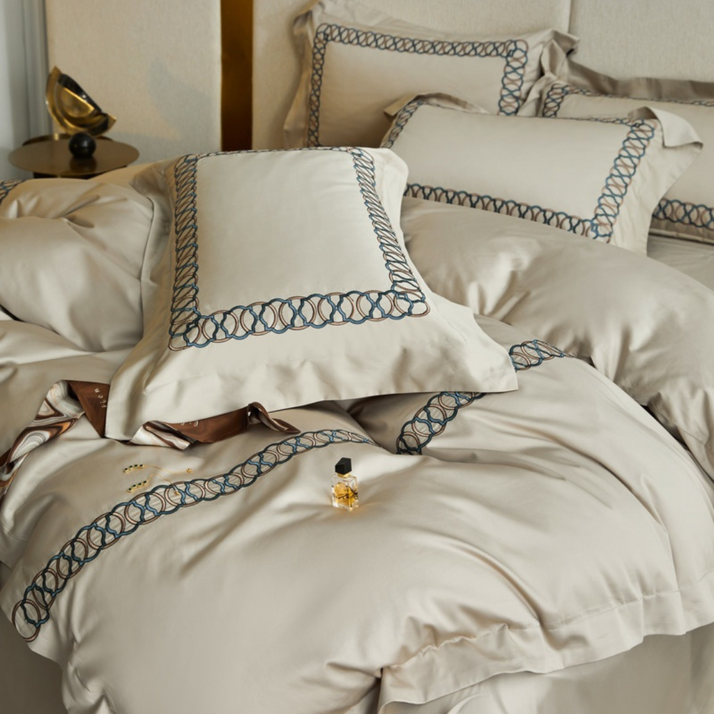 Luxury Cotton Satin Circle Embroidered Duvet Set - The Linen House