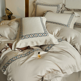Luxury Cotton Satin Circle Embroidered Duvet Set - The Linen House