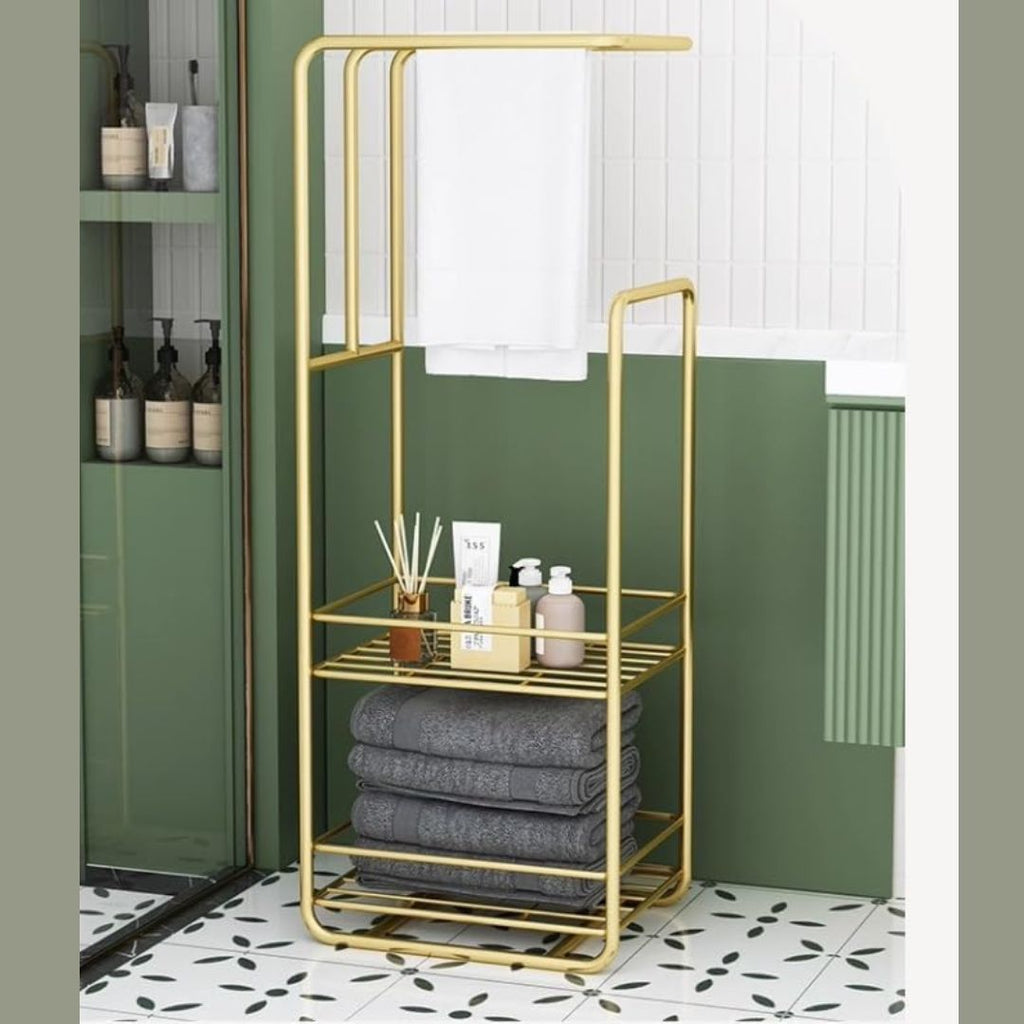 Towel Stand With Storage Shelf For Bathroom