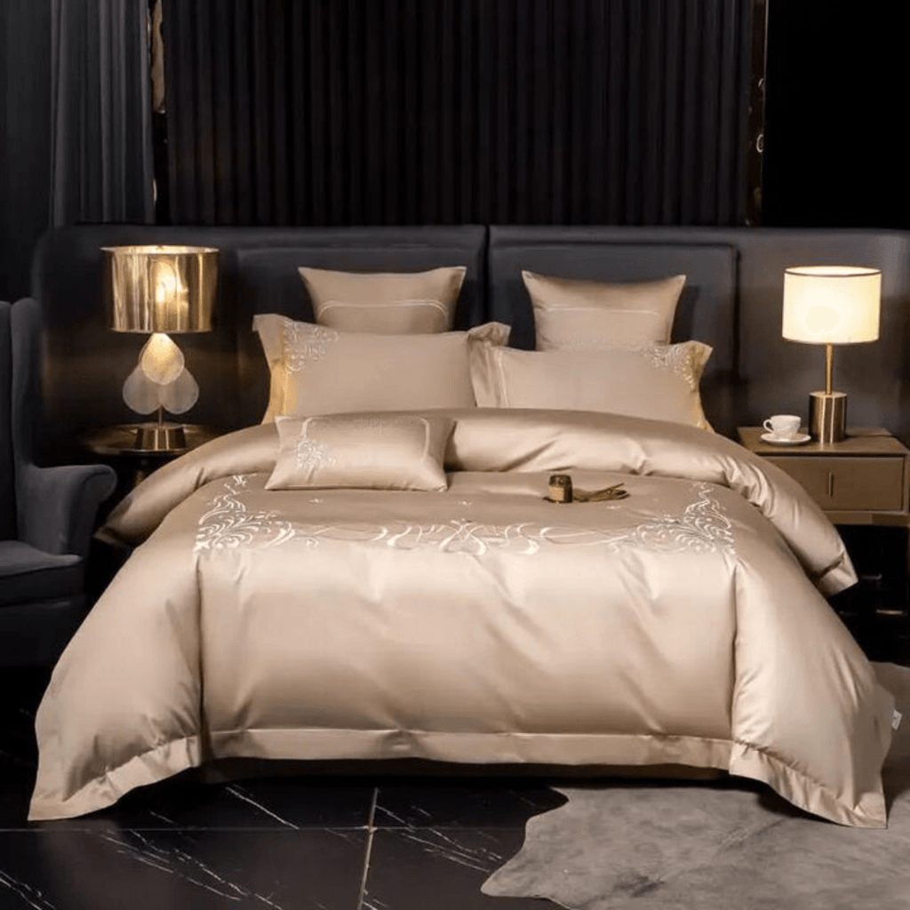 Cotton satin Embroidered duvet set - The Linen House