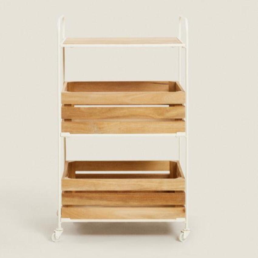 WOOD AND METAL STORAGE CART - The Linen House