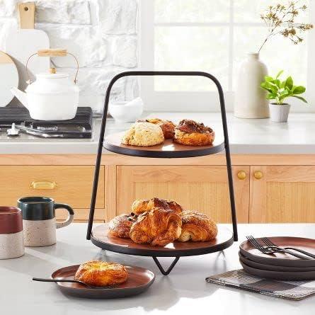 2-Tier Wood & Metal Serving Stand - The Linen House