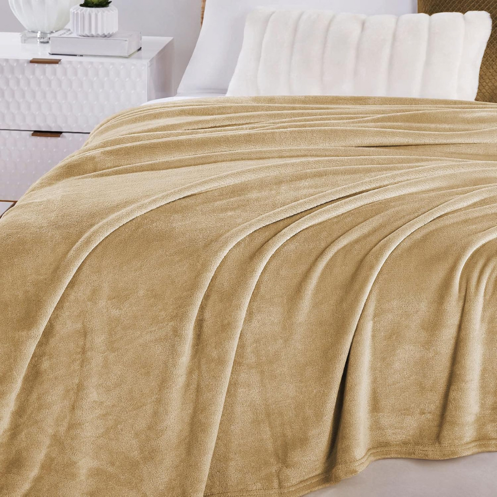 Soft Flannel Fleece Blanket in Beige