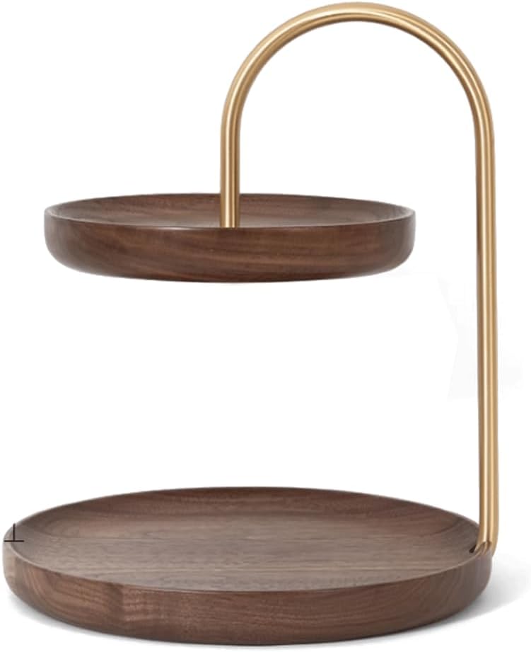 Wooden Round Double Layer Tray for Dessert Display - The Linen House
