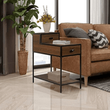 Table with Drawers ,Nightstand with Drawers and Shelf, Metal Frame End Table - The Linen House