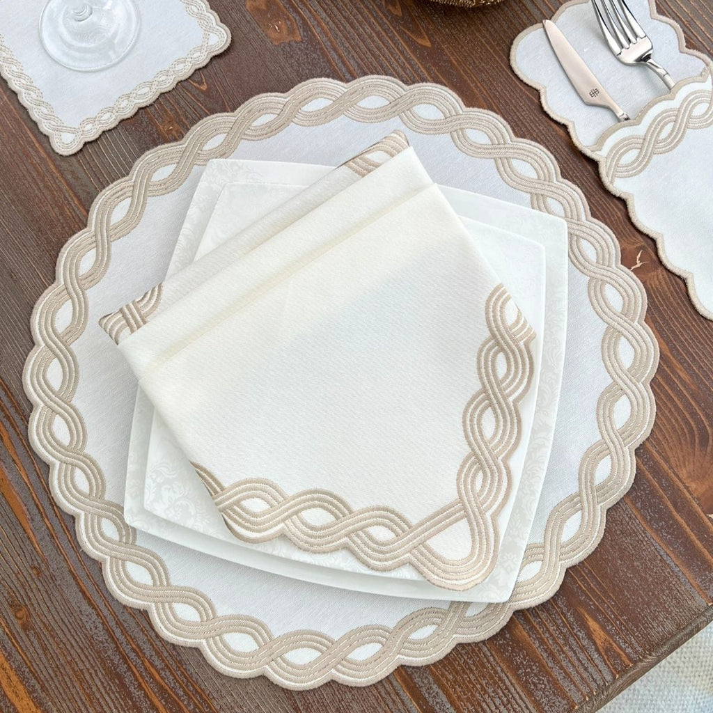 Gold Embroidered Table Mats & Napkin - The Linen House