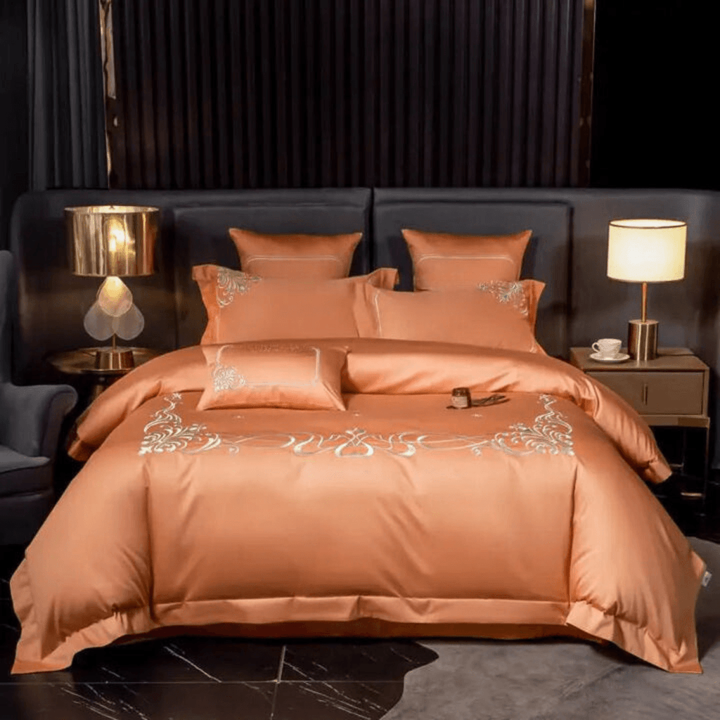 Cotton satin Embroidered duvet set - The Linen House