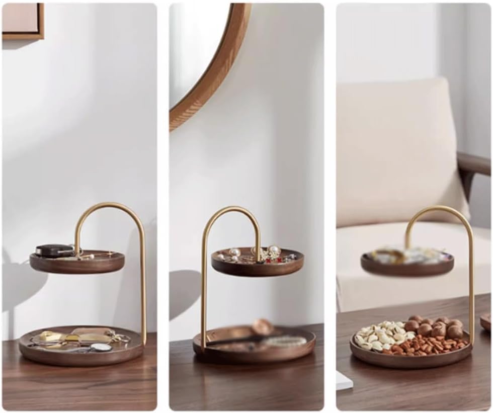 Wooden Round Double Layer Tray for Dessert Display - The Linen House