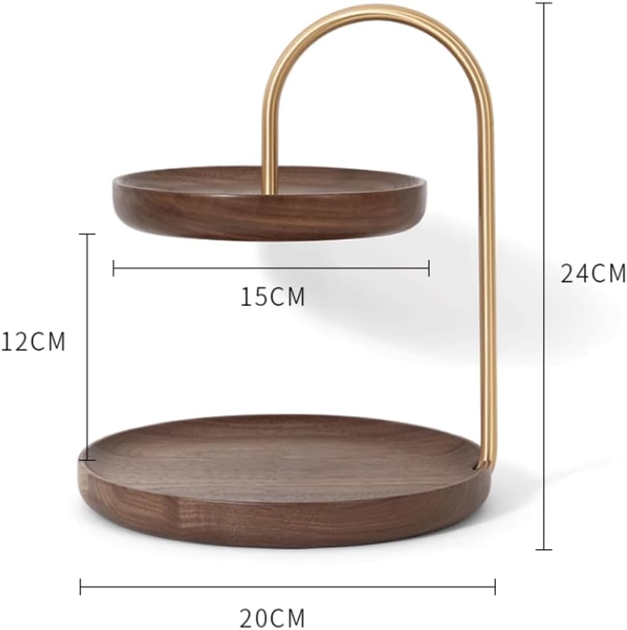 Wooden Round Double Layer Tray for Dessert Display - The Linen House