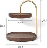 Wooden Round Double Layer Tray for Dessert Display - The Linen House