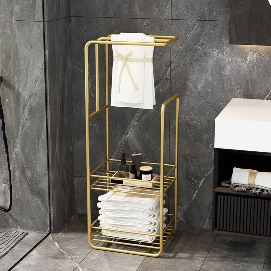 Towel Stand With Storage Shelf For Bathroom