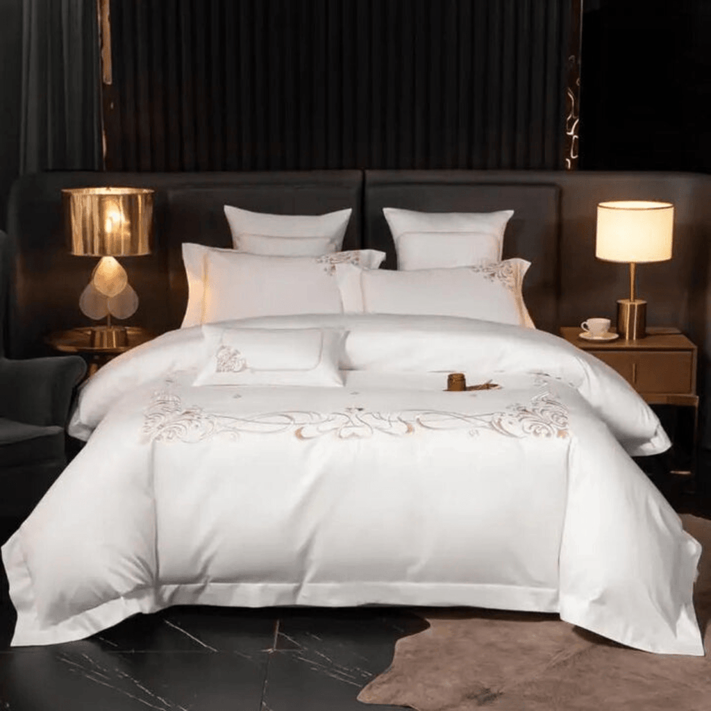 Cotton satin Embroidered duvet set - The Linen House