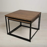 Set of 2 Smoked oak Side Table with Metal stand