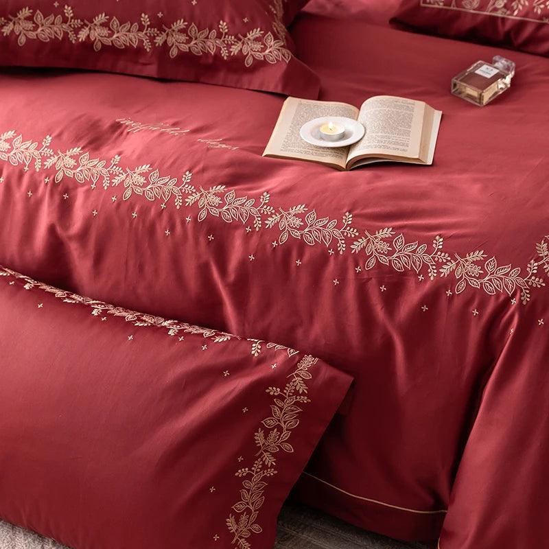 Luxury Red Embroidery Duvet Set – Elegant & Sophisticated Bedding