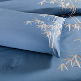 Luxury Blue Cotton Satin Embroidery Duvet Set - The Linen House