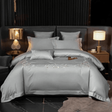 Cotton satin Embroidered duvet set - The Linen House