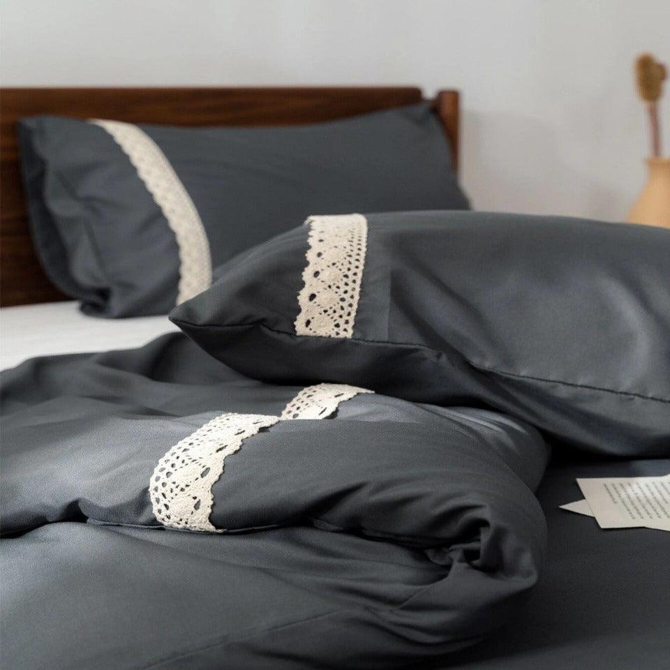Luxury Duvet With Mash Ground Lace(green) - The Linen House