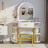 White Vanity Mirror with Lights and Table Set with Drawers – Elegant and Functional Beauty Station