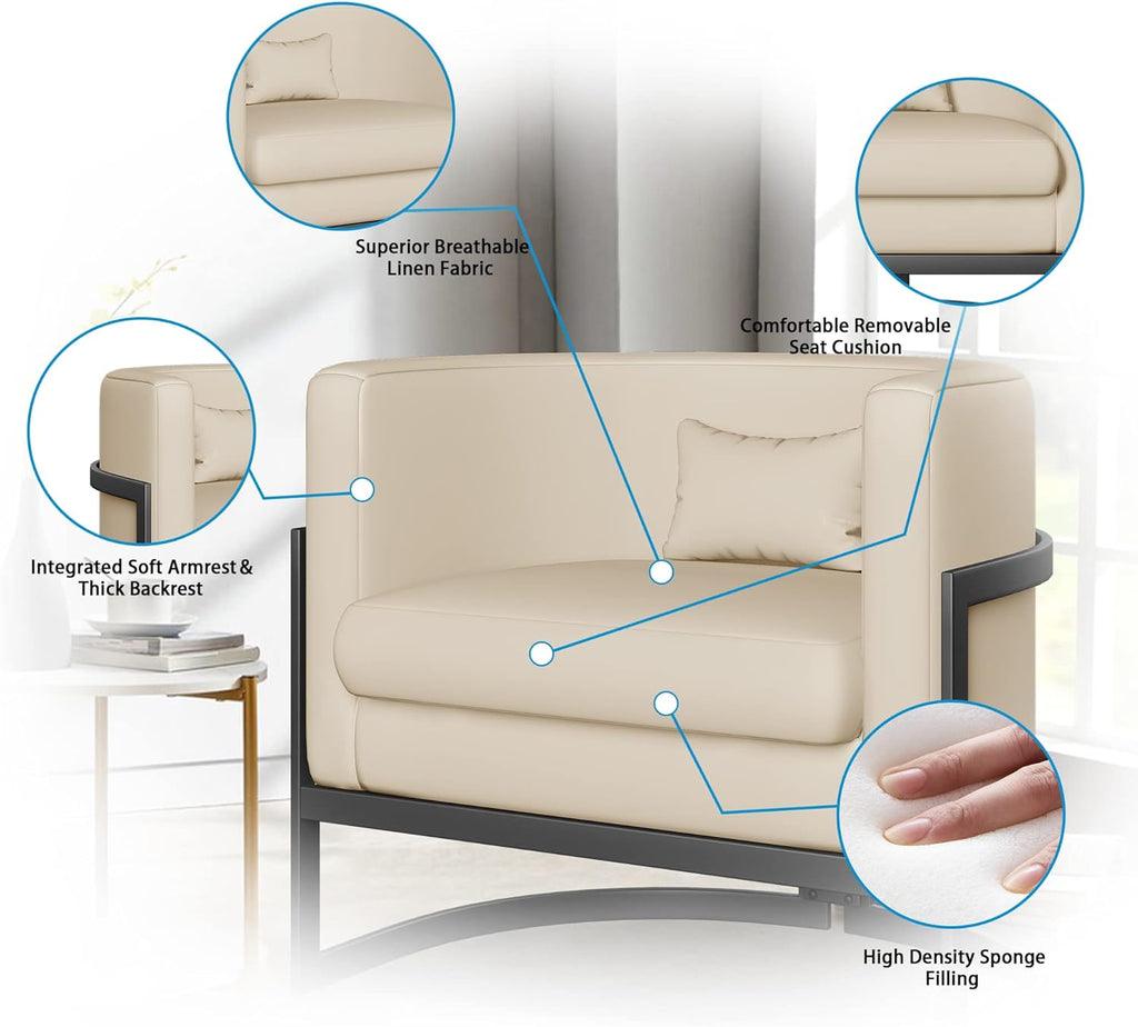 Upholstered Leather Barrel Living Room Accent Chair - The Linen House