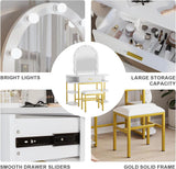 White Vanity Mirror with Lights and Table Set with Drawers – Elegant and Functional Beauty Station