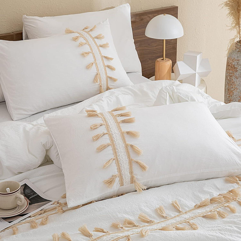 White Tassel Decor Duvet Set - The Linen House