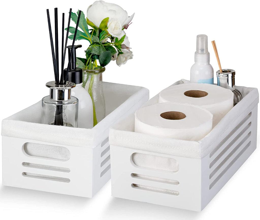 2 Pack White Bathroom Decor Box for Toilet Paper storage - The Linen House